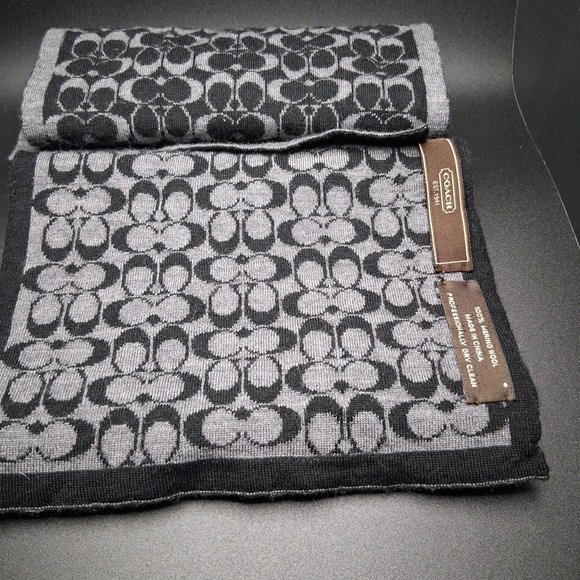 Coach Scarf Black Gray 100% Merino Wool 48 X 7 1/4 - Picture 2 of 5